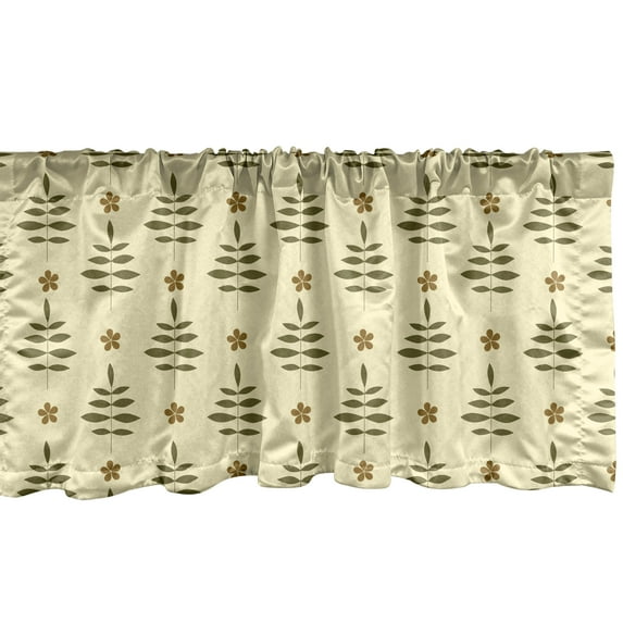 Ambesonne Floral Window Valance, Foliage Leaves with Blossoms on Cream Toned Vintage Style Background, Curtain Valance for Kitchen Bedroom Decor with Rod Pocket, 54" X 18", Reseda Green Brown Cream