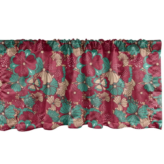 Ambesonne Floral Window Valance, Folklore Flowers, 42" x 12", Peach Dark Coral