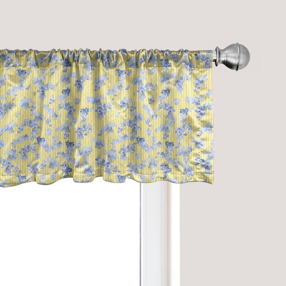 Ambesonne Floral Window Valance, Forget Me Not Flowers Lines, 54" X 18", Yellow Ceil Blue