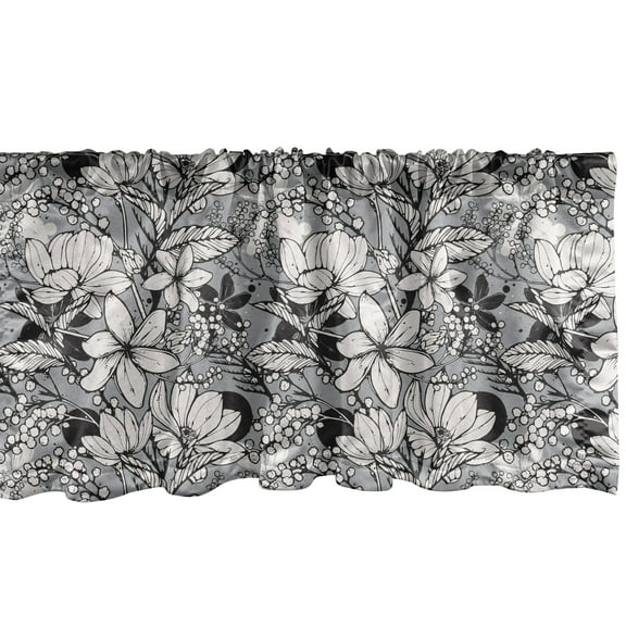 Ambesonne Floral Window Valance, Frangipani Mimosa Lotus, 54" X 18", Black White Pale Grey