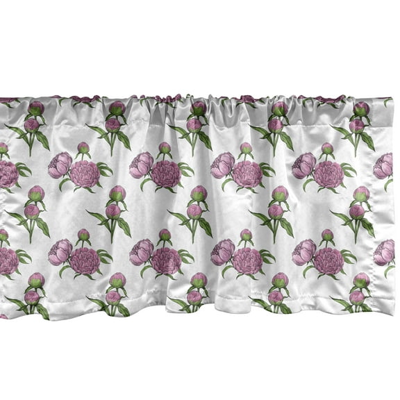 Ambesonne Floral Window Valance, Fresh Blooming Peony Buds, 54" X 12", Pale Pink Fern Green
