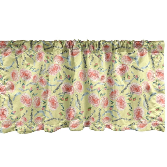Ambesonne Floral Window Valance, Garden Art Romantic Elements, 42" x 12", Pale Yellow and Burnt Sienna