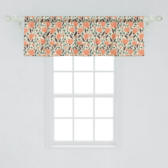 Ambesonne Floral Window Valance, Garden Plantation Leaves and Blossoms Pattern, Curtain Valance for Kitchen Bedroom Decor with Rod Pocket, 54" X 18", Salmon Teal