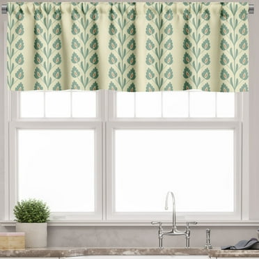 Ambesonne Floral Window Valance, Graphic Flowers Branches, 54" X 18", Jade Green Orange
