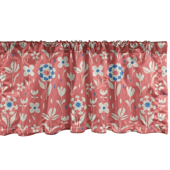 Ambesonne Floral Window Valance, Graphic Garden as Tulips and Daisies with Vibrant Colors, Curtain Valance for Kitchen Bedroom Decor with Rod Pocket, 54" X 12", Cobalt Blue White