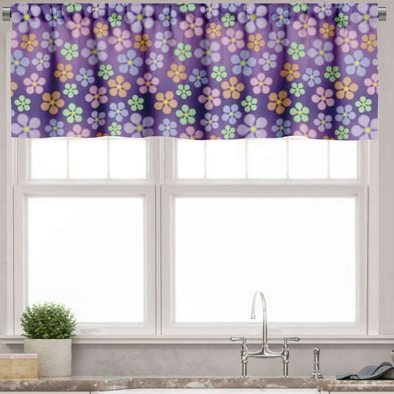 Ambesonne Floral Window Valance, Graphical Flower Elements, 54" X 18", Quartz and Multicolor