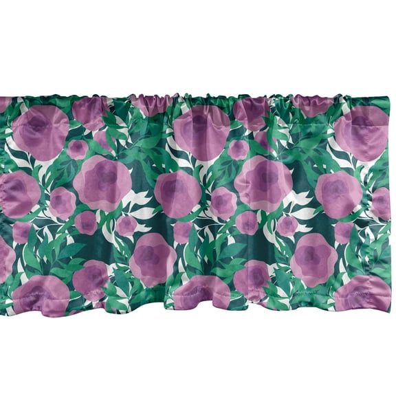 Ambesonne Floral Window Valance, Graphical Flowers and Leaves, 54" X 18", Pale Fuchsia Sea Green