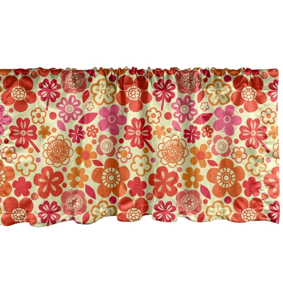 Ambesonne Floral Window Valance, Graphical Petals and Leaves, 42" x 18", Yellow Vermilion