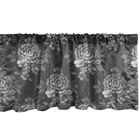 Ambesonne Floral Window Valance, Grayscale Nostalgic Blooms, 42" x 12", Dark Grey