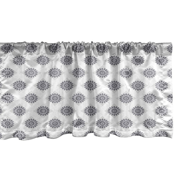 Ambesonne Floral Window Valance, Grey Squares Flowers, 54" X 12", Grey Grey White