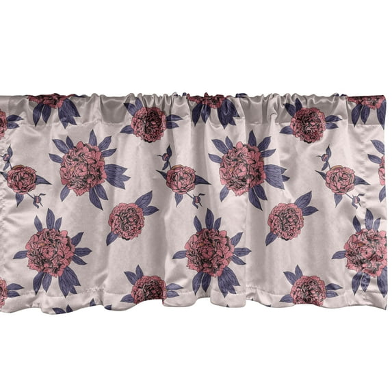 Ambesonne Floral Window Valance, Grown Peony Flowers Bloom, 42" x 12", Blush Pale Eggplant