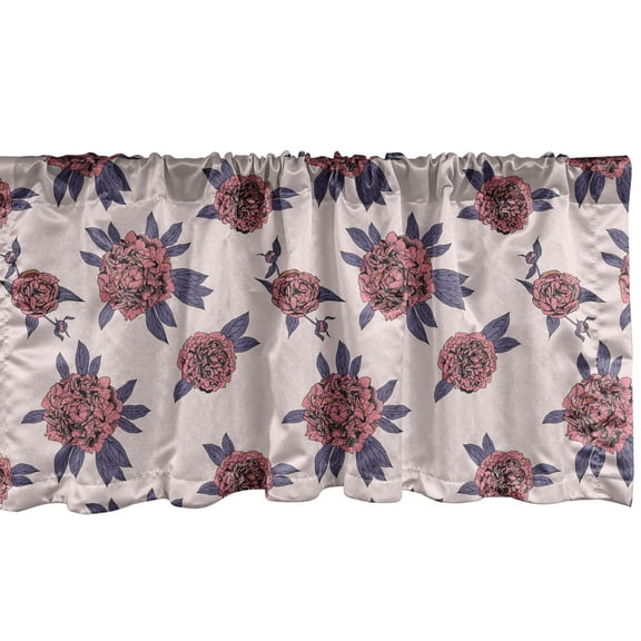 Ambesonne Floral Window Valance, Grown Peony Flowers Bloom, 54" X 12", Blush Pale Eggplant
