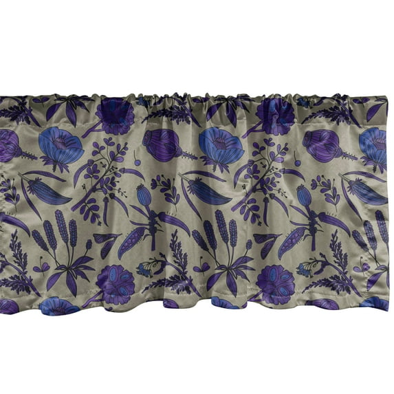 Ambesonne Floral Window Valance, Hand-Drawn Aquarelle Wildflowers Plants Leaves Pattern, Curtain Valance for Kitchen Bedroom Decor with Rod Pocket, 54" X 12", Multicolor