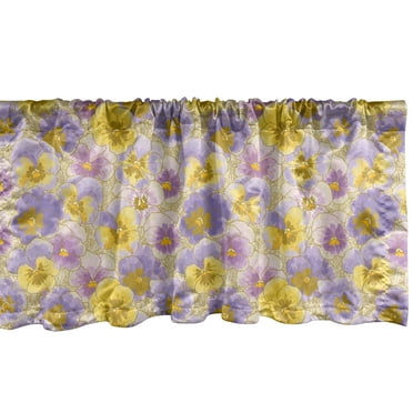 Ambesonne Floral Window Valance, Hand Drawn Pansy Garden, 54" X 18", Lavender Lilac Yellow