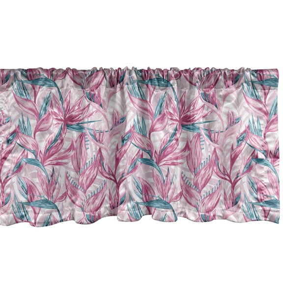 Ambesonne Floral Window Valance, Hand Drawn Tropical Flowers, 54" X 12", Pink Dark Turquoise