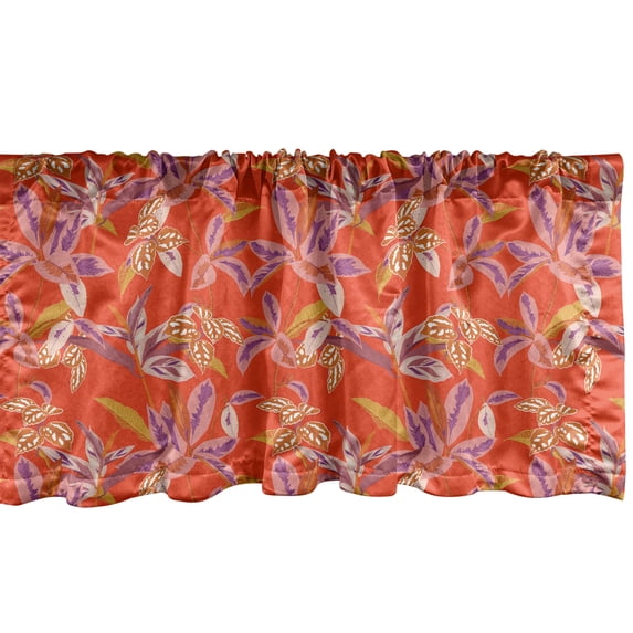 Ambesonne Floral Window Valance, Happy Warm Floral Pattern, 54" X 12", Vermilion Multicolor