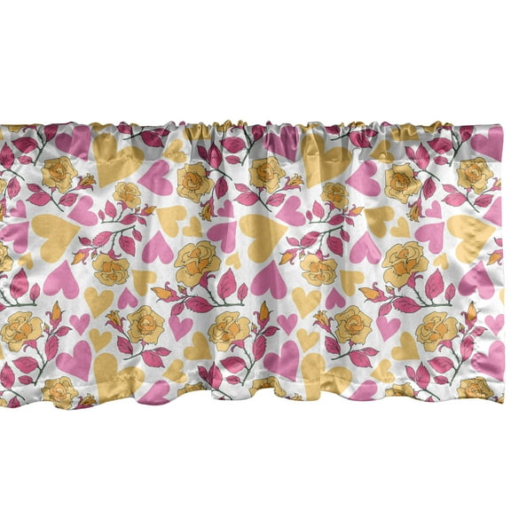Ambesonne Floral Window Valance, Hearts and Blooming Roses, 54" X 18", Mustard Pink