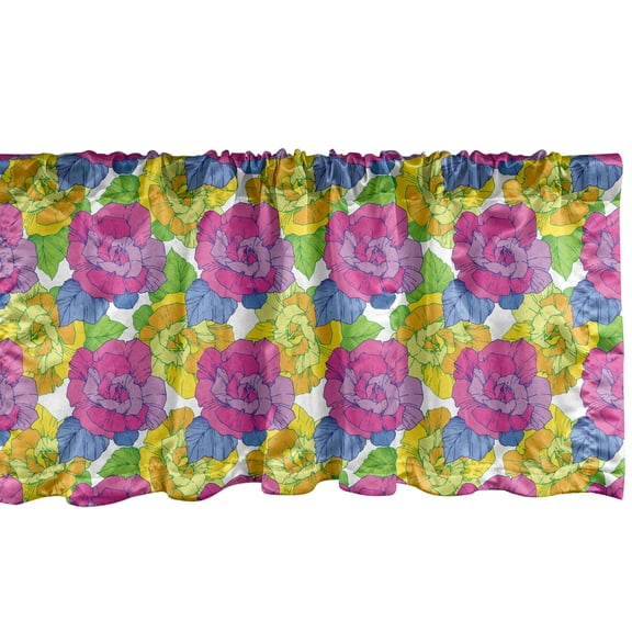 Ambesonne Floral Window Valance, Illustration of Blossoming Abstract Funky Wild Petals Flowers Artwork, Curtain Valance for Kitchen Bedroom Decor with Rod Pocket, 54" X 12", Hot Pink and Multicolor