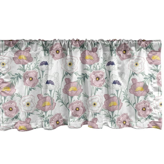 Ambesonne Floral Window Valance, Illustration of Repetitive Wild Blooming Flowers on Plain Background, Curtain Valance for Kitchen Bedroom Decor with Rod Pocket, 54" X 12", White Rose and Pale Teal
