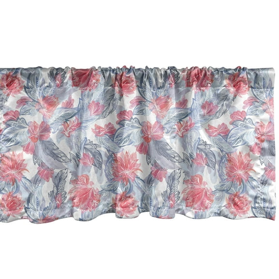 Ambesonne Floral Window Valance, Intertwined Lily Lotus Flora, 54" X 12", Ceil Blue Dark Coral