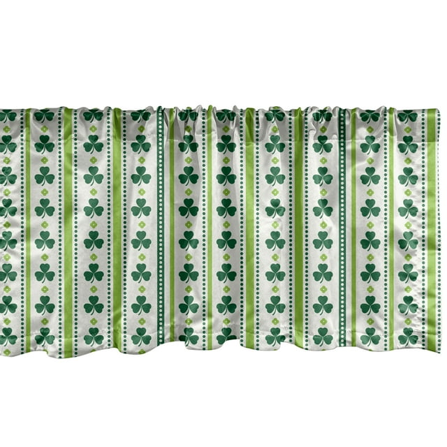 Ambesonne Floral Window Valance, Irish Clovers Lines Dots, 54" X 18", Lime Green Dark Green