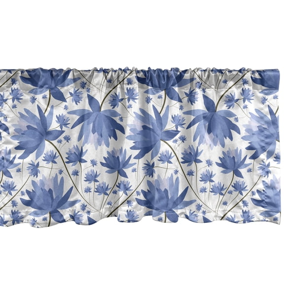 Ambesonne Floral Window Valance, Japanese Lotus Flowers Image, 42" x 12", White and Ceil Blue