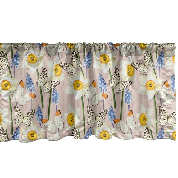 Ambesonne Floral Window Valance, Jolly Nature Butterflies, 42" x 18", Pale Salmon Multicolor