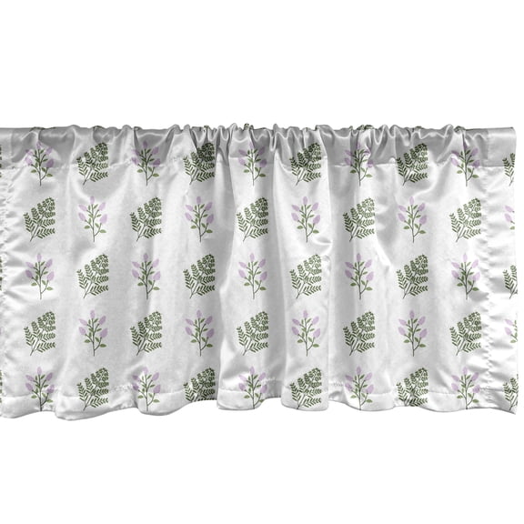 Ambesonne Floral Window Valance, Jungle Leaves Purple Flowers, 54" X 12", Forest Green Lilac Ivory