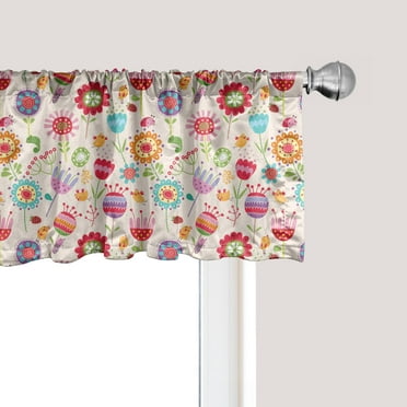 Ambesonne Floral Window Valance, Ladybug Strawberry Bird, 54" X 12", Multicolor