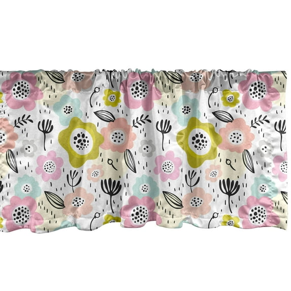 Ambesonne Floral Window Valance, Leafy Design Brush Dashes, 54" X 18", Multicolor