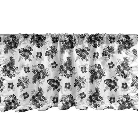 Ambesonne Floral Window Valance, Leafy Hibiscus Pansies Art, 54" X 18", Charcoal Grey and White