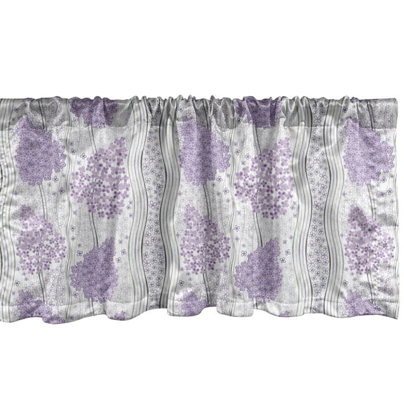 Ambesonne Floral Window Valance, Lilac Flowers Curly Stripes, 42" x 18", Pastel Purple and Ivory