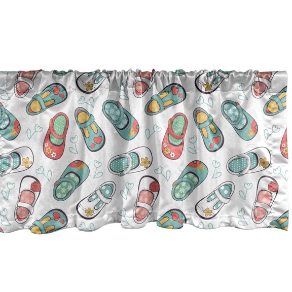 Ambesonne Floral Window Valance, Little Girl Shoes Flowers, 54" X 18", White Multicolor