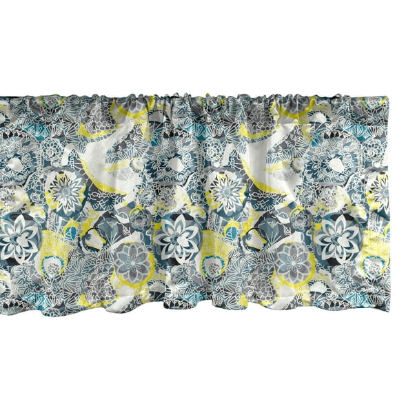 Ambesonne Floral Window Valance, Mandala Vintage Style, 54" X 12", Yellow Blue