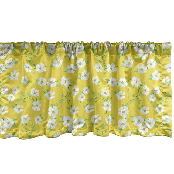 Ambesonne Floral Window Valance, Meadow Flowers Leaves, 42" x 18", Pale Earth Yellow White