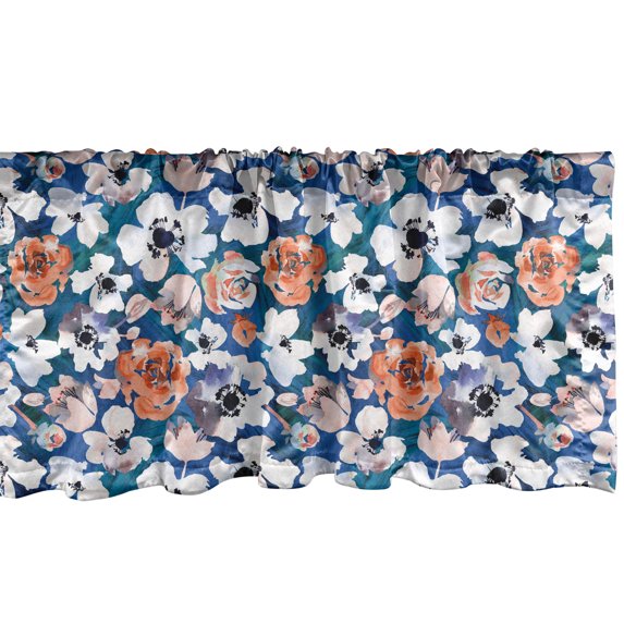 Ambesonne Floral Window Valance, Modern Flourishes Flowers, 42" x 12", Dark Teal Orange