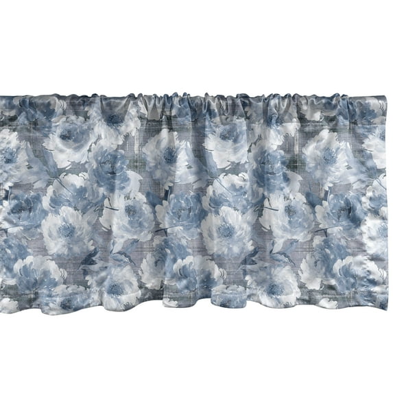 Ambesonne Floral Window Valance, Modern Flowers Grunge Print, 42" x 12", Blue Grey and Ceil Blue