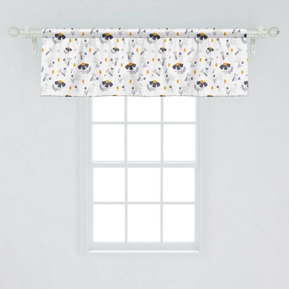 Ambesonne Floral Window Valance, Modern Simple Repetitive Composition Spring Pattern with Flowers, Curtain Valance for Kitchen Bedroom Decor with Rod Pocket, 54" X 18", Marigold White