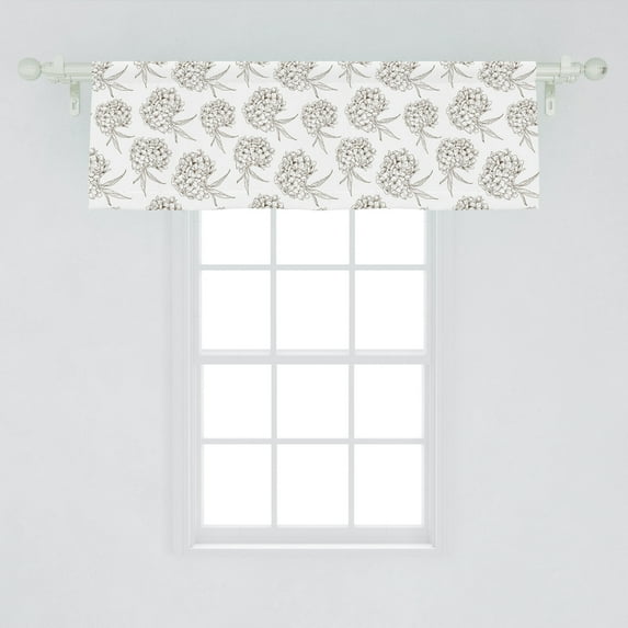 Ambesonne Floral Window Valance, Monochrome Background with Hand-Drawn Sketched Hydrangea Flowers Bouquet, Curtain Valance for Kitchen Bedroom Decor with Rod Pocket, 54" X 18", Dark Brown and White