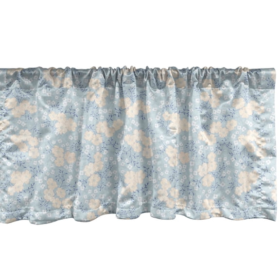 Ambesonne Floral Window Valance, Monochrome Cherry Blossoms, 42" x 12", Pale Cadet Blue Champagne