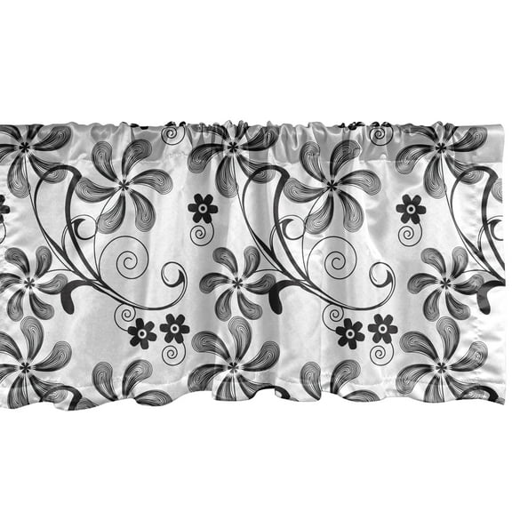 Ambesonne Floral Window Valance, Monochrome Doodle Flowery, 42" x 18", White and Black