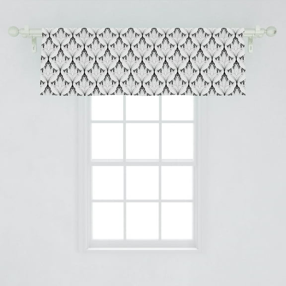 Ambesonne Floral Window Valance, Monochrome Flower Motifs with Victorian Inspirations Print, Curtain Valance for Kitchen Bedroom Decor with Rod Pocket, 54" X 18", Charcoal Grey and White