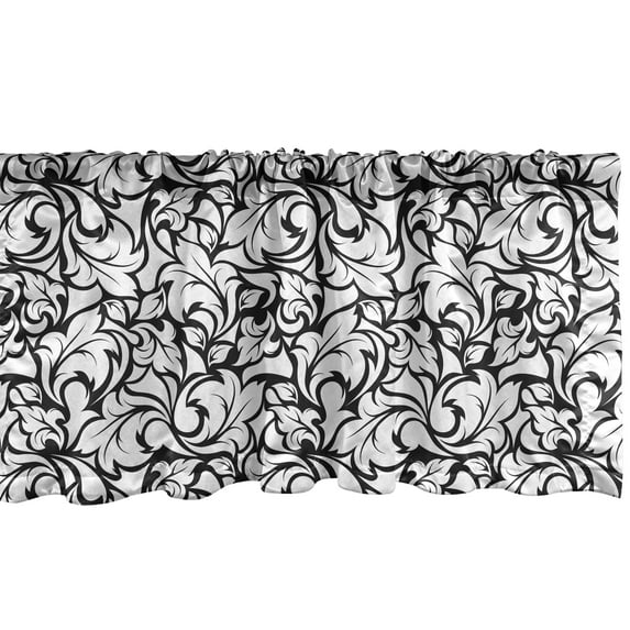 Ambesonne Floral Window Valance, Monochrome Leaves Garden, 54" X 18", Black White