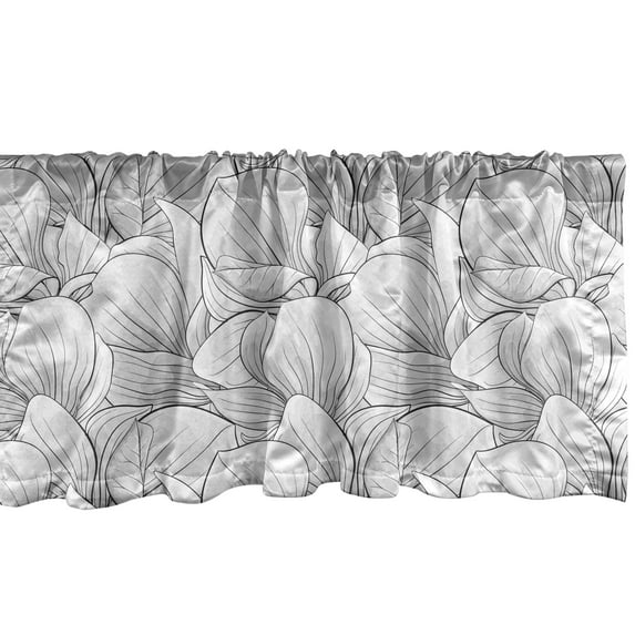 Ambesonne Floral Window Valance, Monochrome Magnolia Petals, 54" X 12", Charcoal Grey Pale Grey