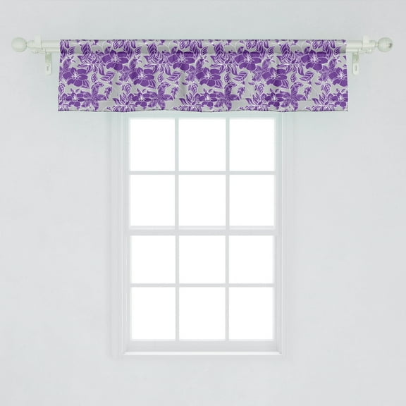 Ambesonne Floral Window Valance, Monochrome Silhouette Style English Garden Pattern with Blooming Flowers, Curtain Valance for Kitchen Bedroom Decor with Rod Pocket, 54" X 12", Violet and Pale Taupe