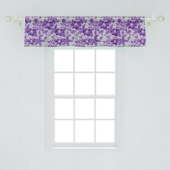 Ambesonne Floral Window Valance, Monochrome Silhouette Style English Garden Pattern with Blooming Flowers, Curtain Valance for Kitchen Bedroom Decor with Rod Pocket, 54" X 12", Violet and Pale Taupe