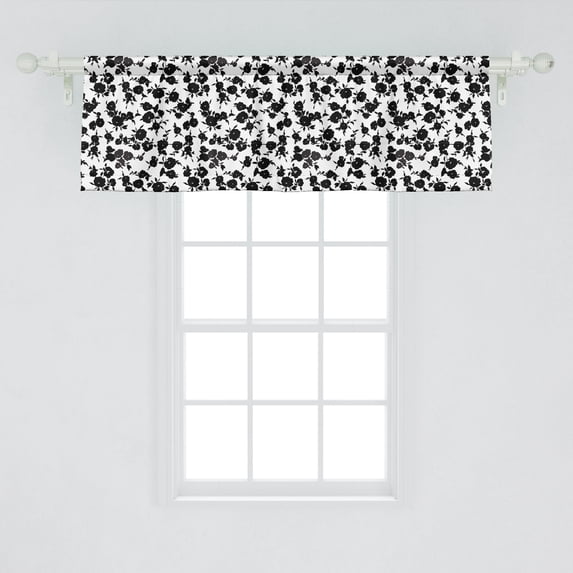 Ambesonne Floral Window Valance, Monochrome Style Composition of Charming Flowers on a Plain Background, Curtain Valance for Kitchen Bedroom Decor with Rod Pocket, 54" X 18", Charcoal Grey and White