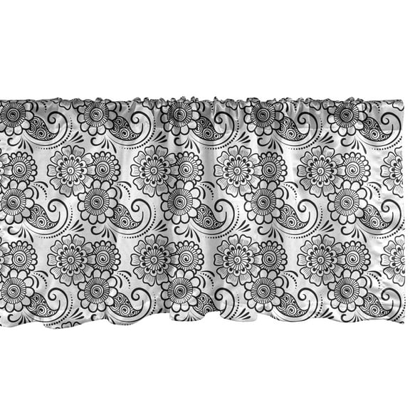 Ambesonne Floral Window Valance, Monotone Traditional Flowers, 54" X 18", Charcoal Grey and White