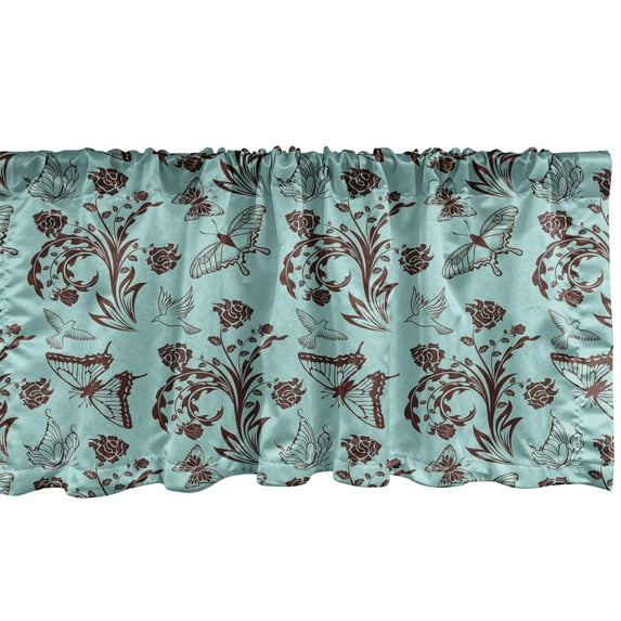 Ambesonne Floral Window Valance, Nature Birds, 54" X 12", Pale Blue Brown