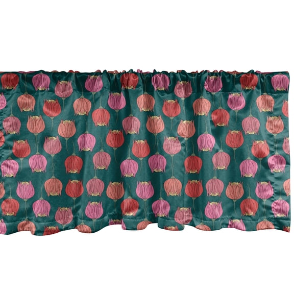Ambesonne Floral Window Valance, Nature Botanical Love Bloom, 54" X 12", Dark Teal and Multicolor